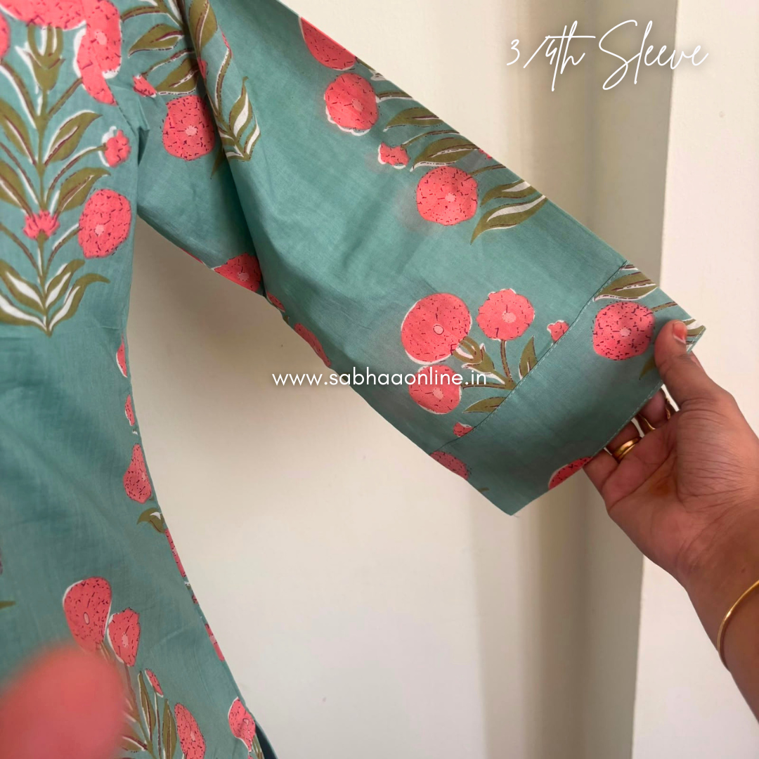 Anaira - Seafoam Green and baby pink Cotton kurti 3pc set with lining - LN 61