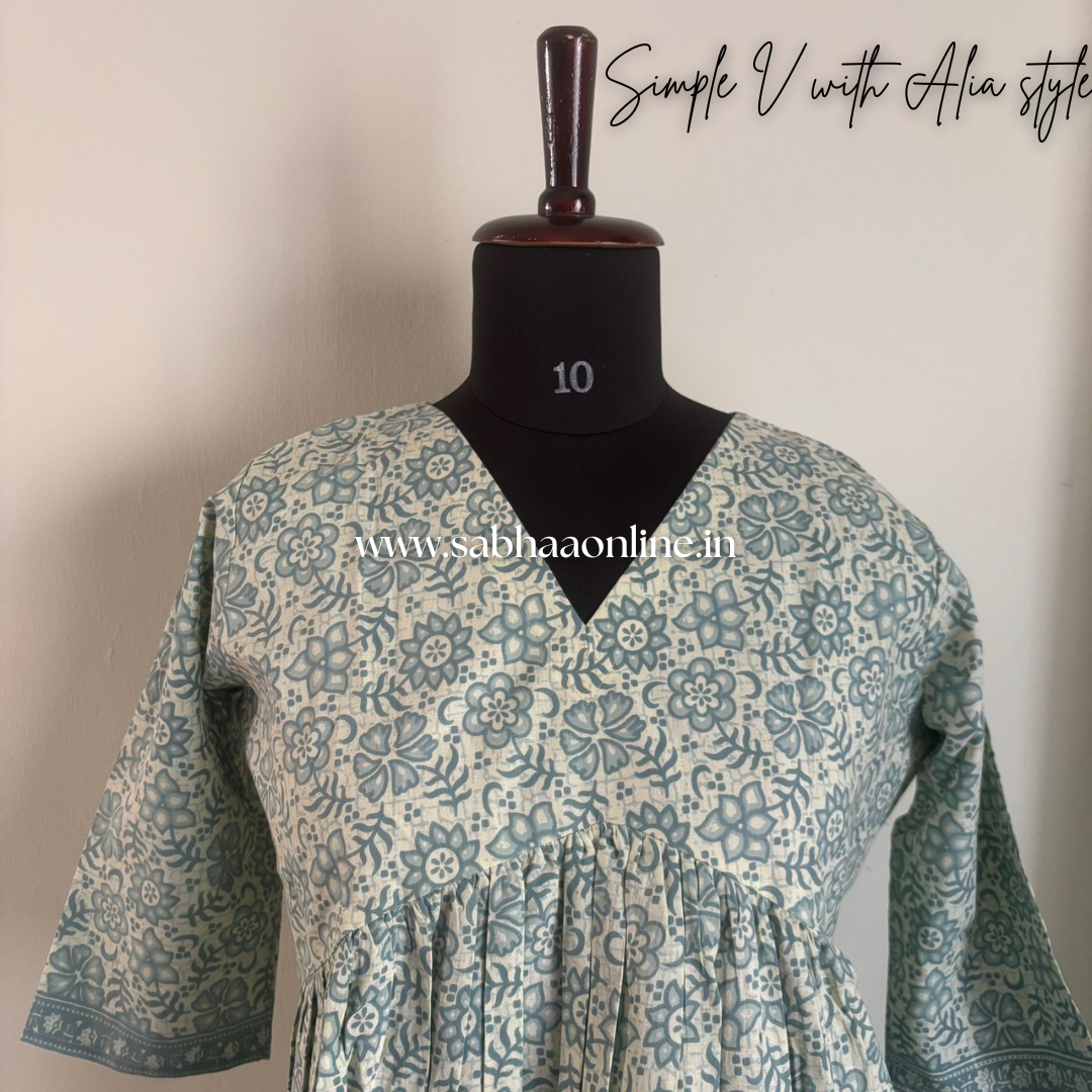 Ampu - Dusty Aqua Alia cut styled cotton anarkali coord set - LN 60