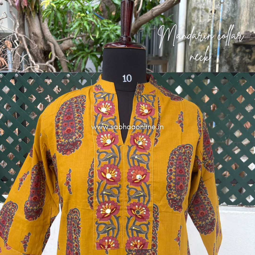 Amra - Mustard yellow and Pink Paisley Cotton kurti 3pc set (no lining) - LN 62