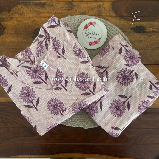 Tia - Lilac floral Alia cut styled Cotton anarkali coord set - LN 60