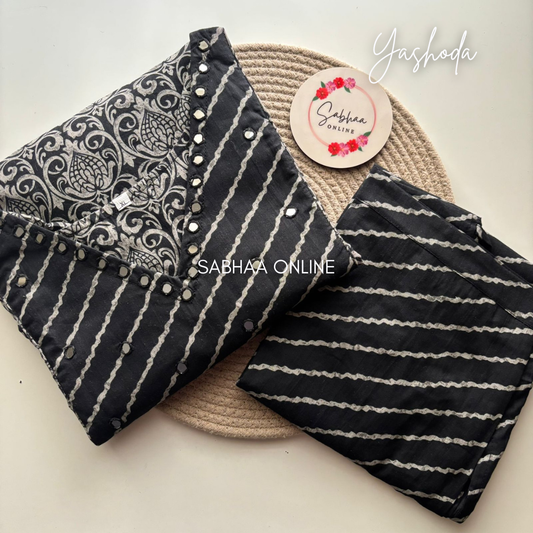 Yashoda - Black and Grey Cotton kurti pant set with lining (Only Size XL 42)