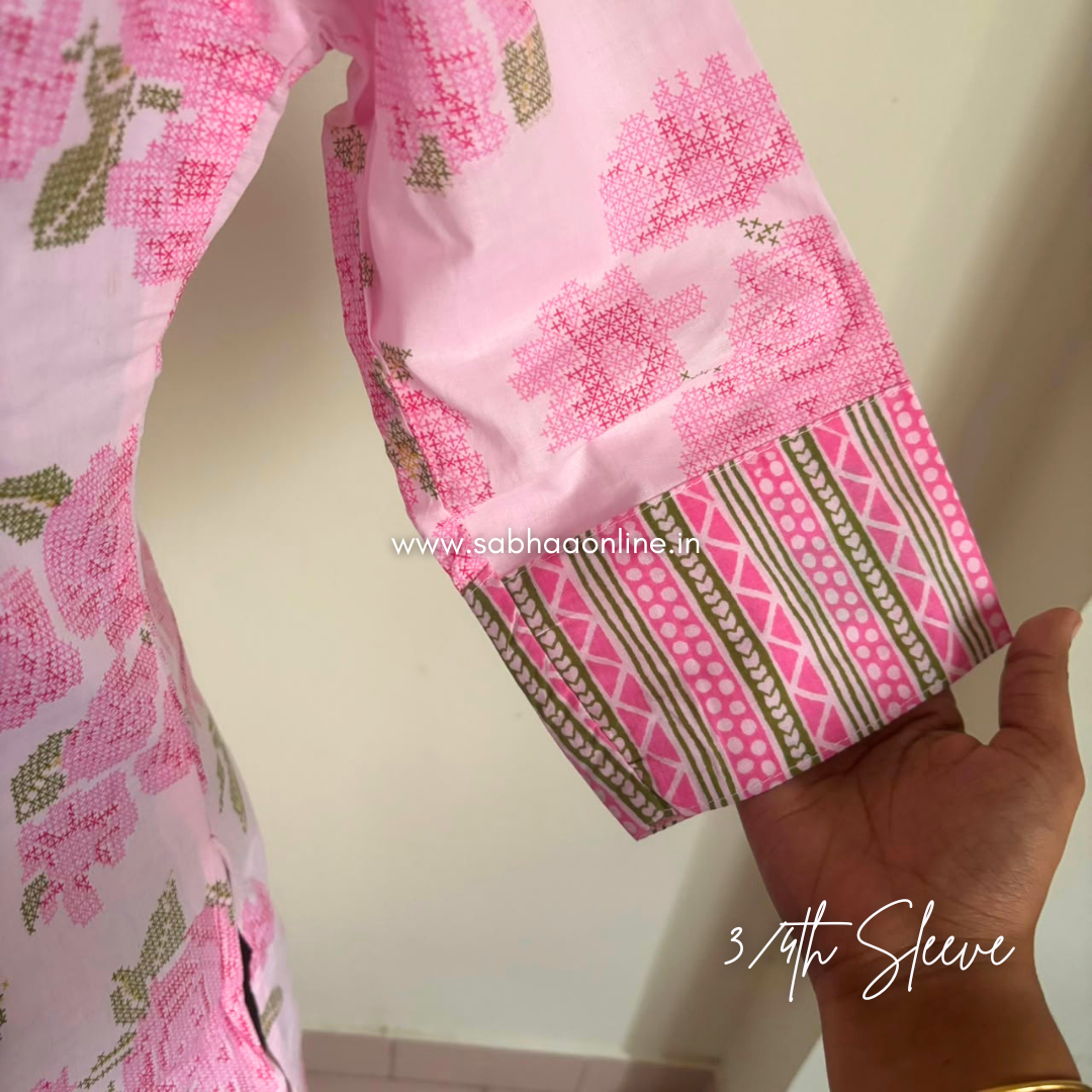 Nayana - Baby Pink Cotton kurti 3pc set with lining - LN 65
