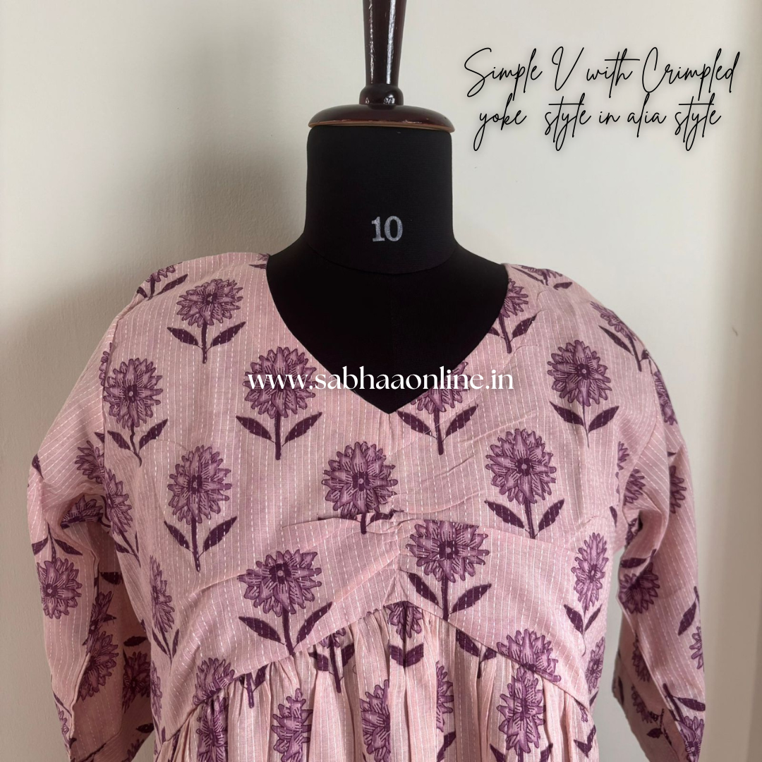 Tia - Lilac floral Alia cut styled Cotton anarkali coord set - LN 60