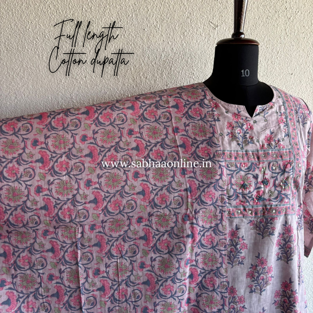 Huda - Dust Rose Pink Cotton Kurti 3pc set - LN 34