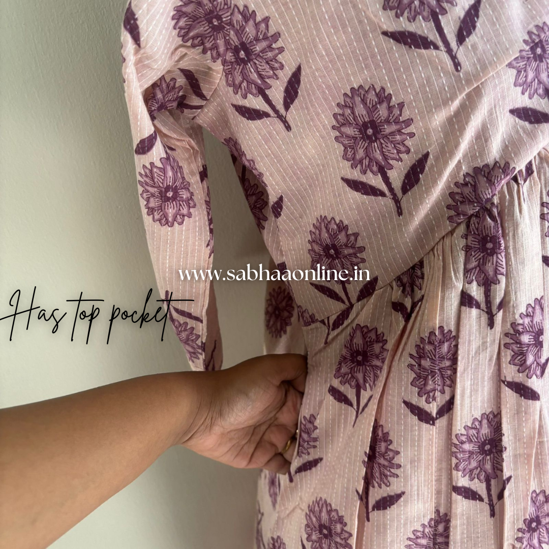 Tia - Lilac floral Alia cut styled Cotton anarkali coord set - LN 60