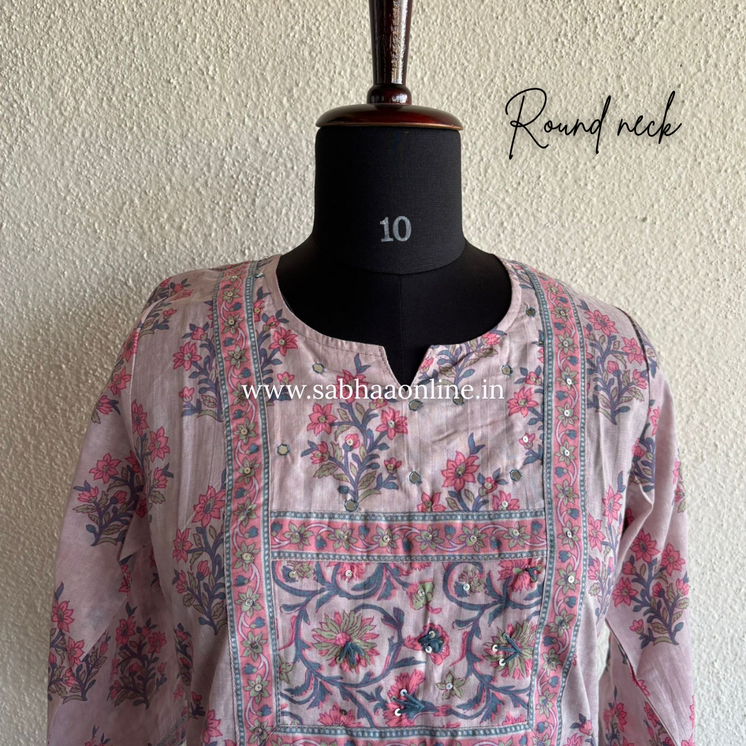 Huda - Dust Rose Pink Cotton Kurti 3pc set - LN 34