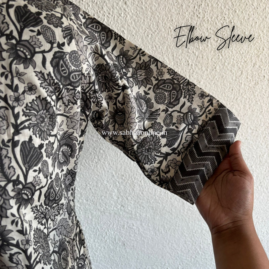 Zara - White and Grey Cotton kurti 3pc set with lining - LN 35