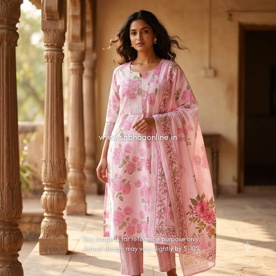 Nayana - Baby Pink Cotton kurti 3pc set with lining - LN 65