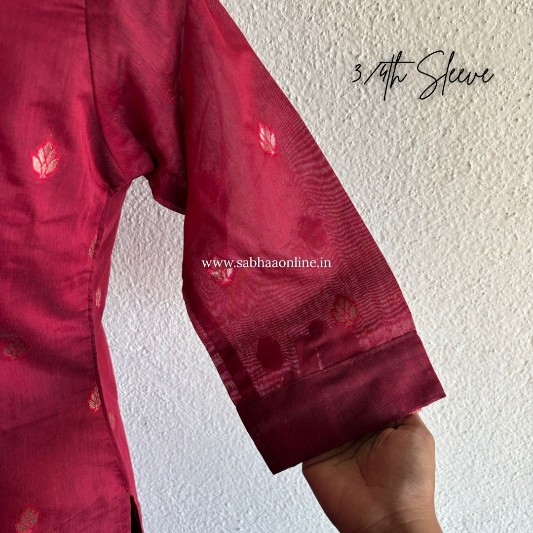 Chandra - Red and Silver grey Chanderi Kurti 3pc set with lining - LN 36