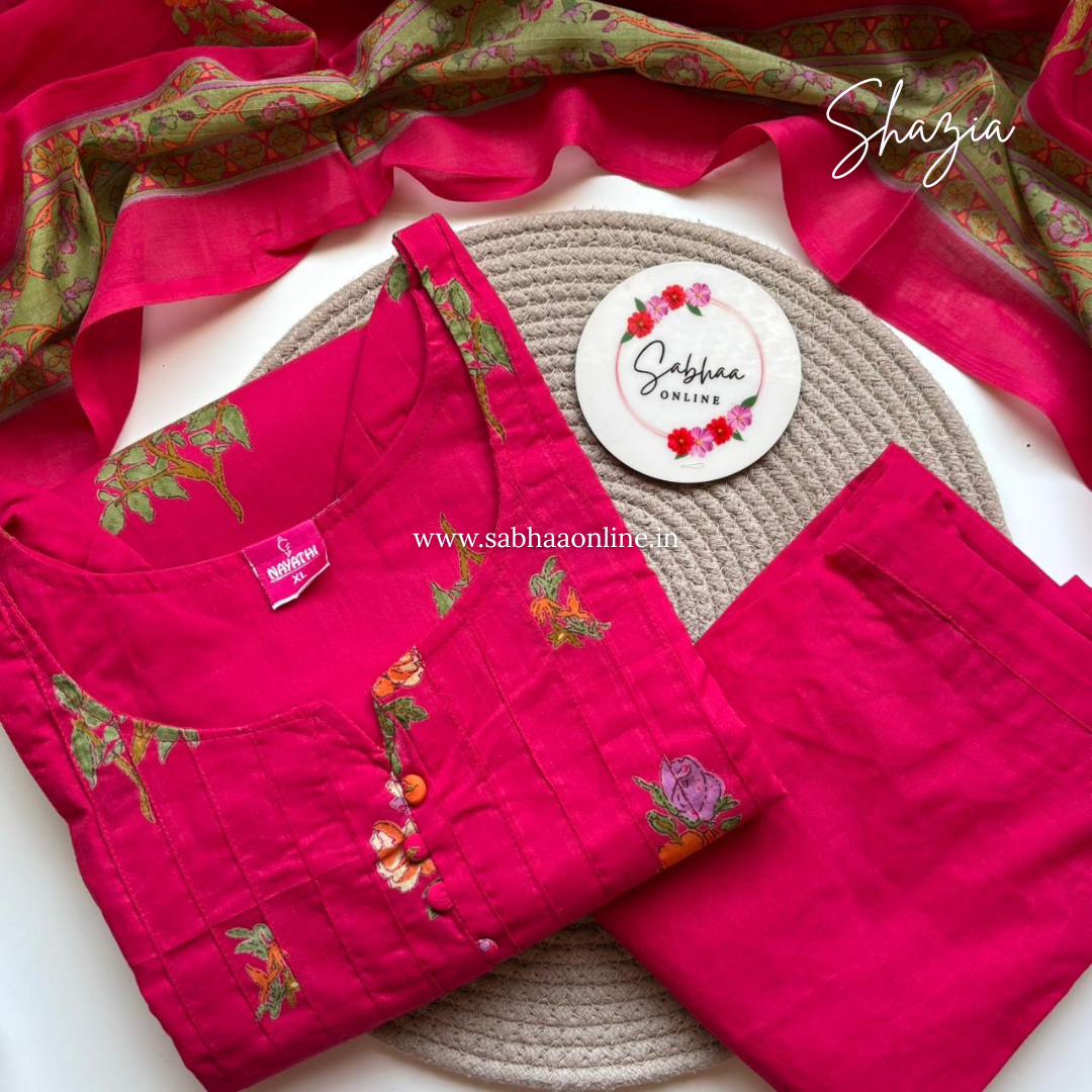 Shazia - Rani Pink Cotton kurti 3pc set with lining - LN 37