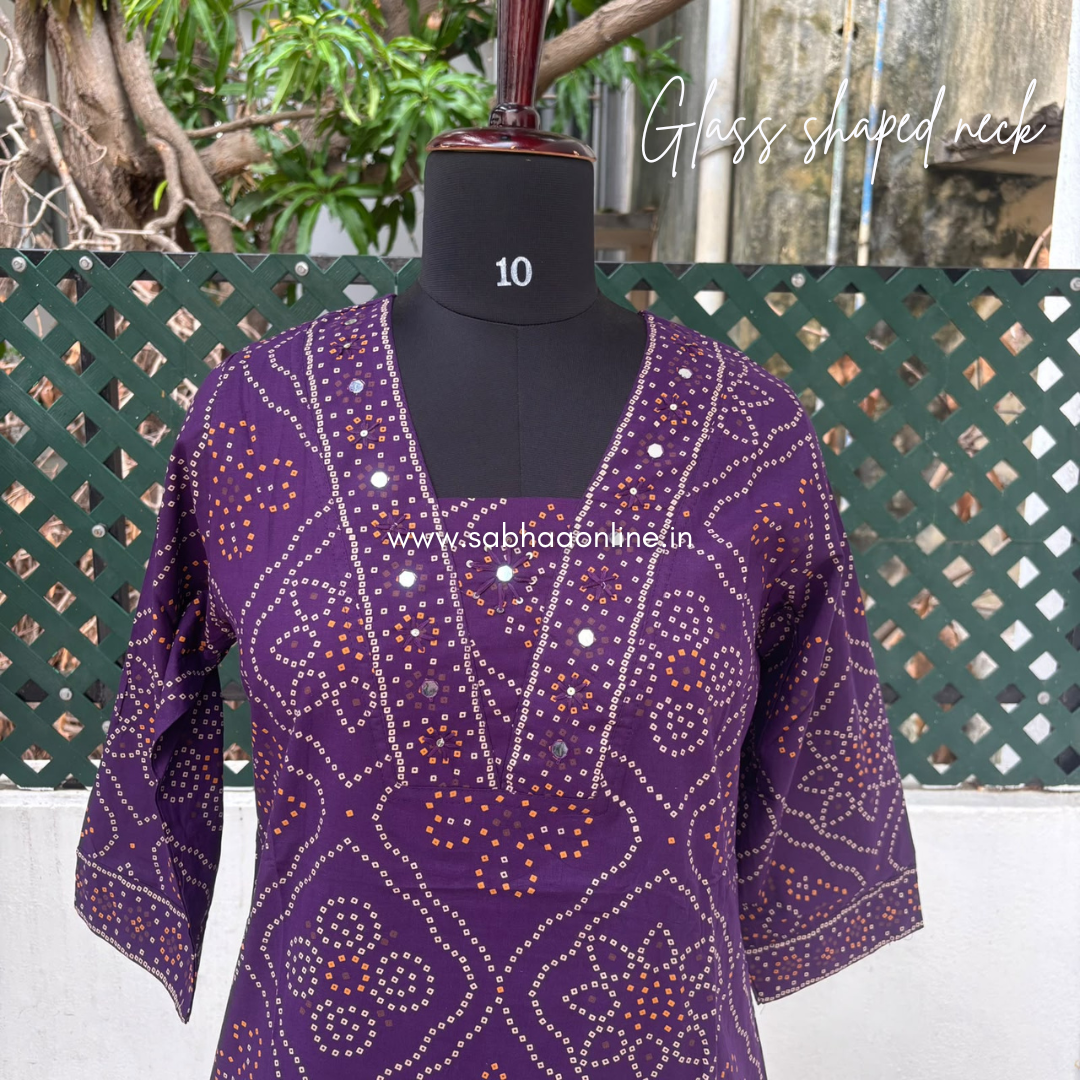 Subuti - Purple Bandani Cotton kurti 3pc set (no lining) - LN 62