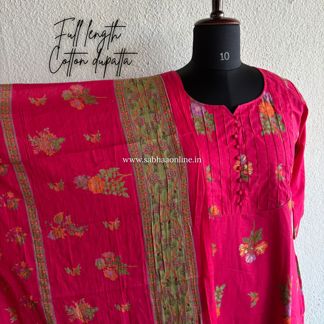 Shazia - Rani Pink Cotton kurti 3pc set with lining - LN 37