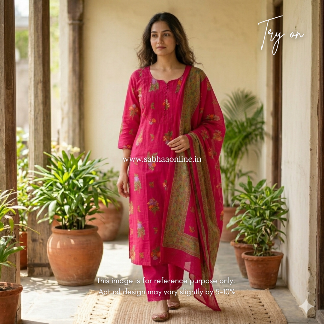 Shazia - Rani Pink Cotton kurti 3pc set with lining - LN 37
