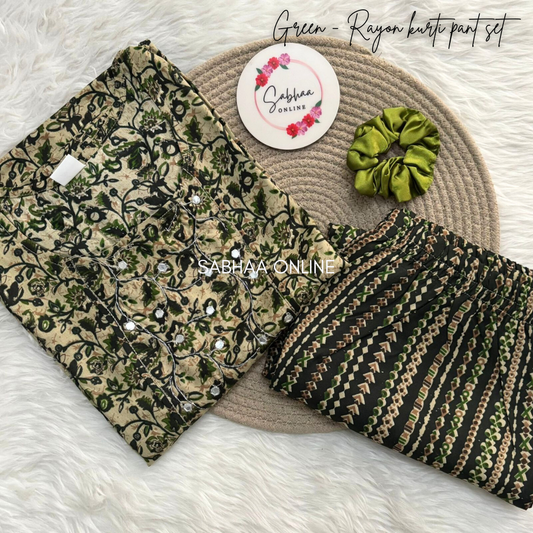 Green Rayon Kurti pant set