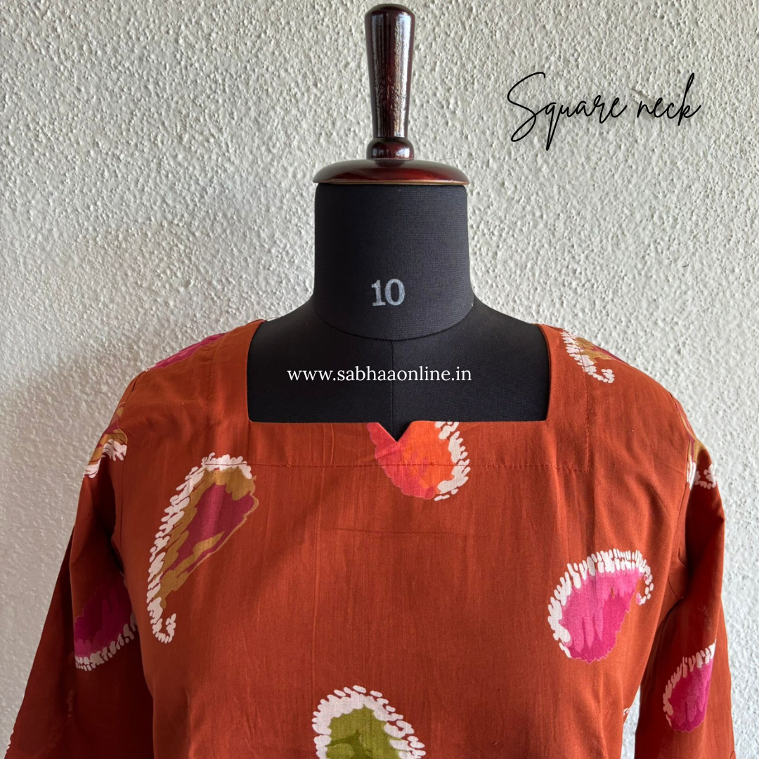 Purvi - Rust Orange Cotton kurti 3pc set with lining - LN 37