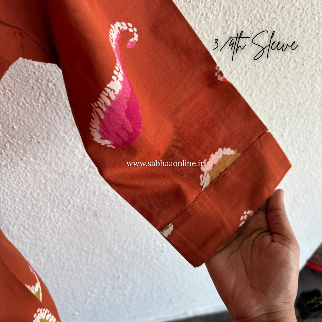 Purvi - Rust Orange Cotton kurti 3pc set with lining - LN 37