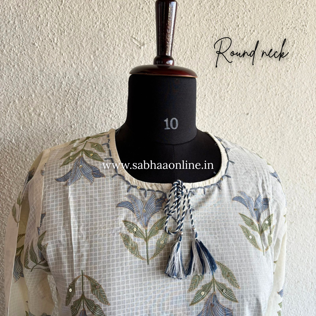 Isabelle - White and Blue Cotton kurti 3pc set - LN 42