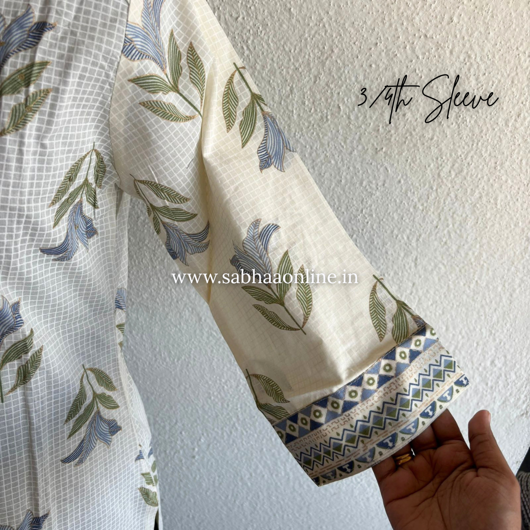 Isabelle - White and Blue Cotton kurti 3pc set - LN 42