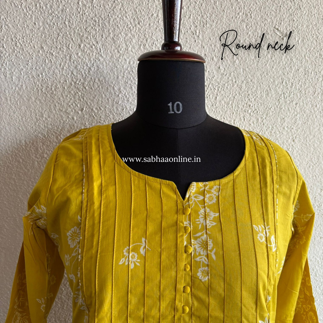 Sadhana - Yellow Cotton kurti 3pc set with lining