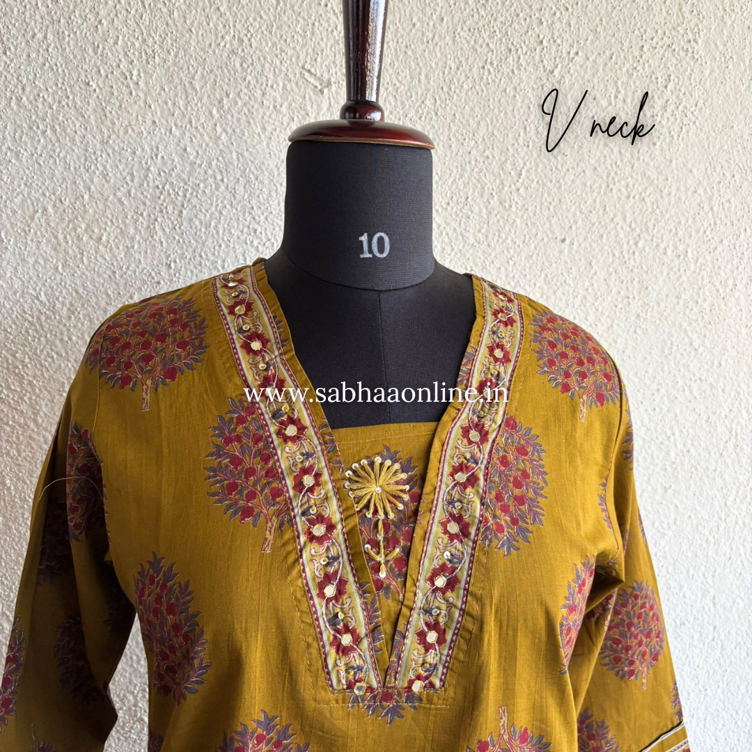 Chitra - Mustard Yellow Cotton kurti 3pc set - LN 42