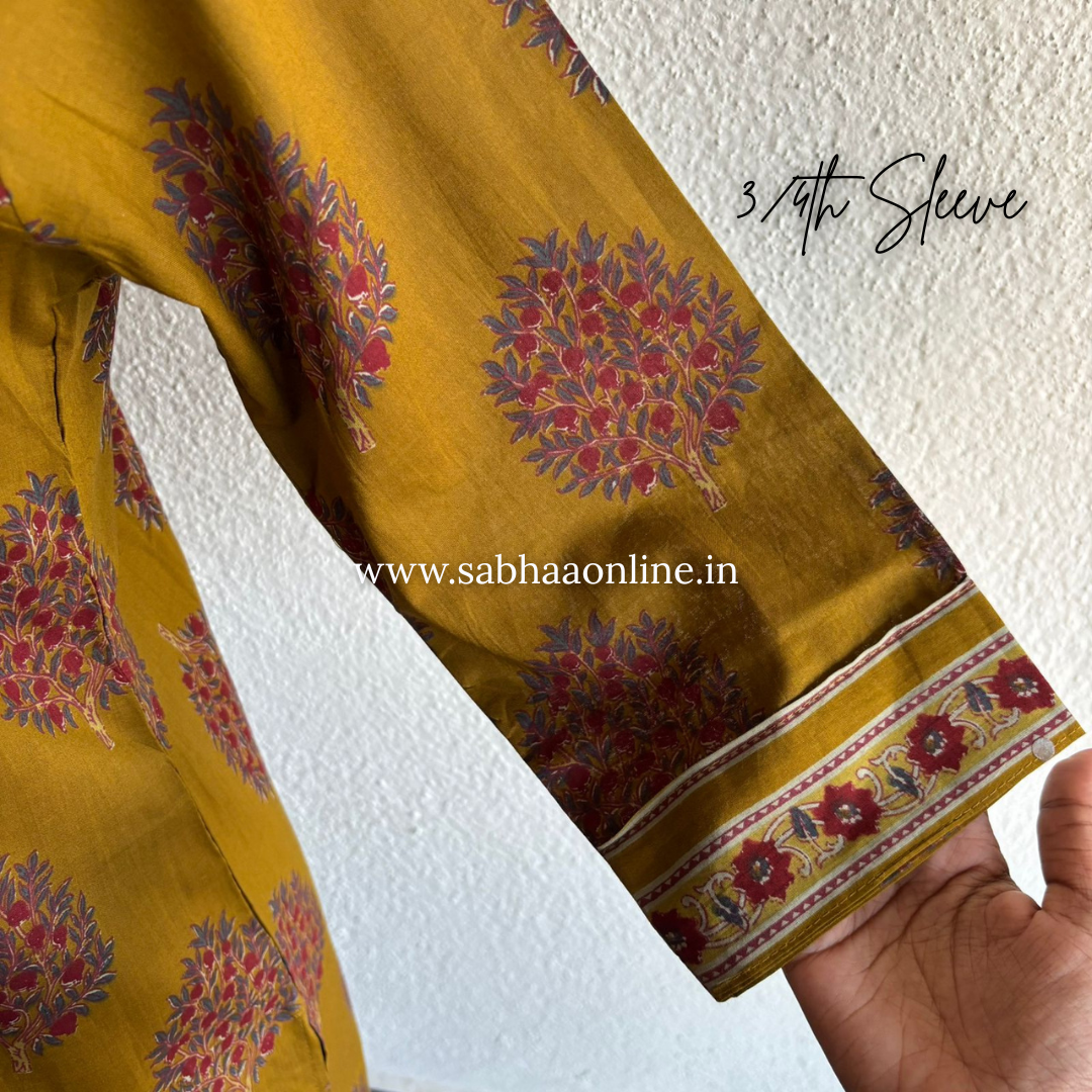 Chitra - Mustard Yellow Cotton kurti 3pc set - LN 42