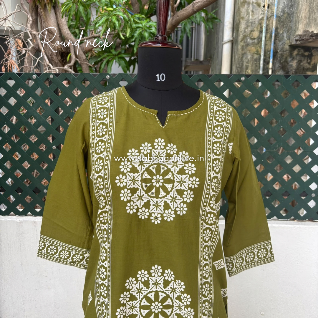 Henna - Olive green Aline Cotton kurti 3pc set without lining - LN 63