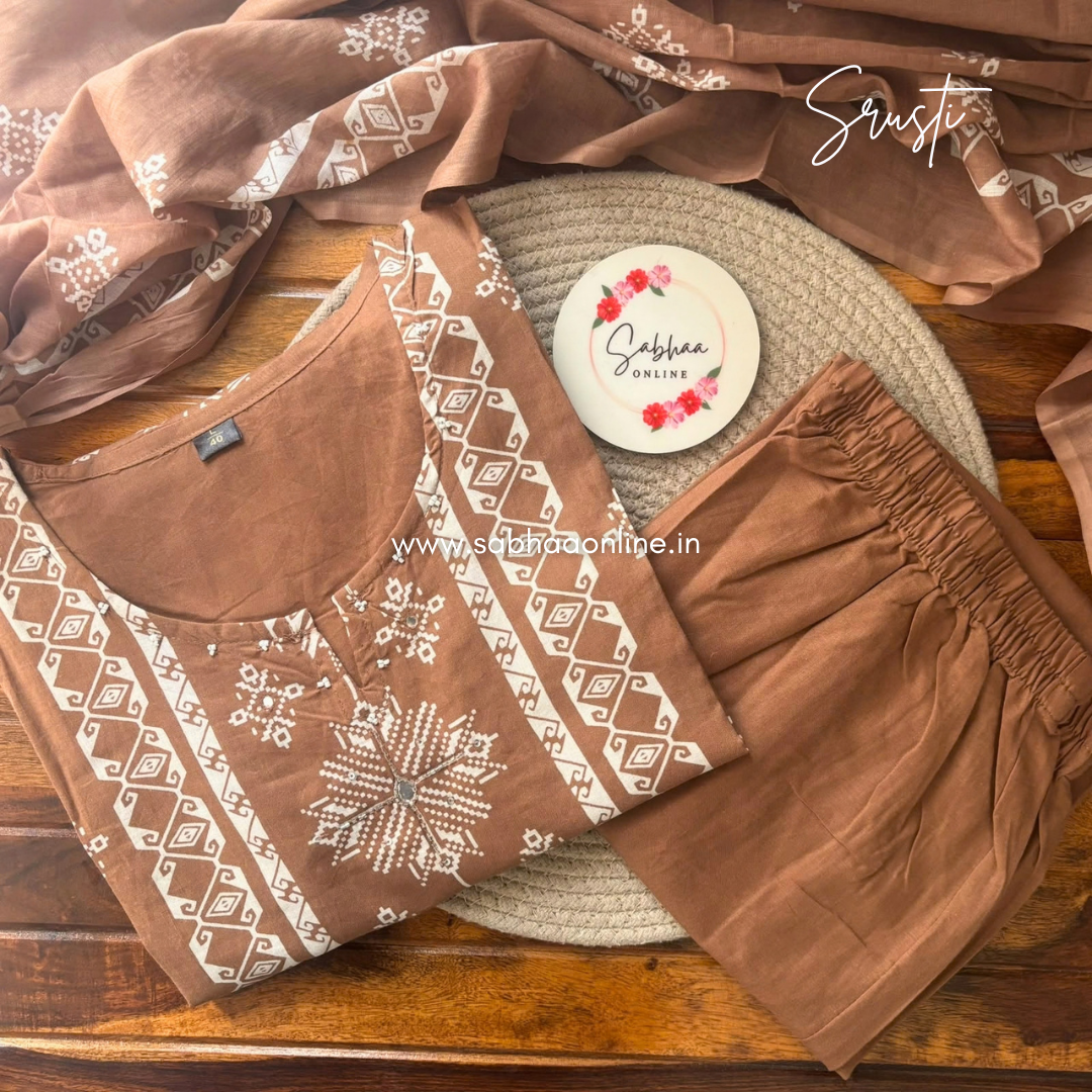 Srusti - Chikku Aline Cotton kurti 3pc set without lining - LN 63