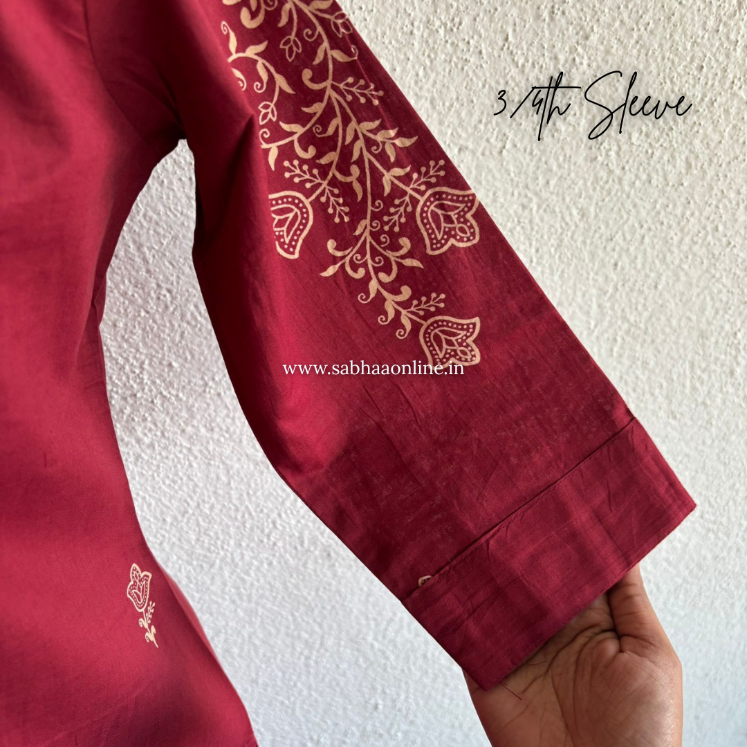 Alka - Deep red Cotton kurti 3pc set with lining - LN 37