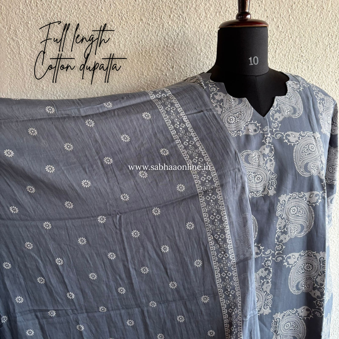 Amelia - Grey Cotton kurti 3pc set with lining - LN 37