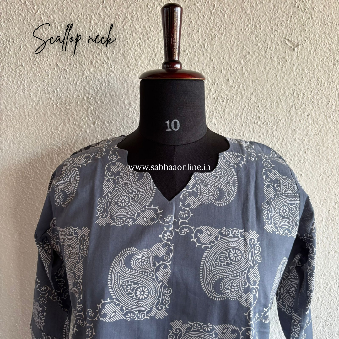 Amelia - Grey Cotton kurti 3pc set with lining - LN 37