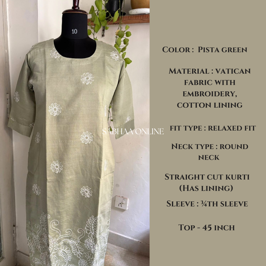 Sandra - Pista Green Vatican kurti with cotton lining (Relaxed fit) - LN9