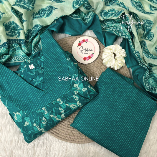 Falguni - Teal Cotton Anarkali Kurti 3pc set with lining