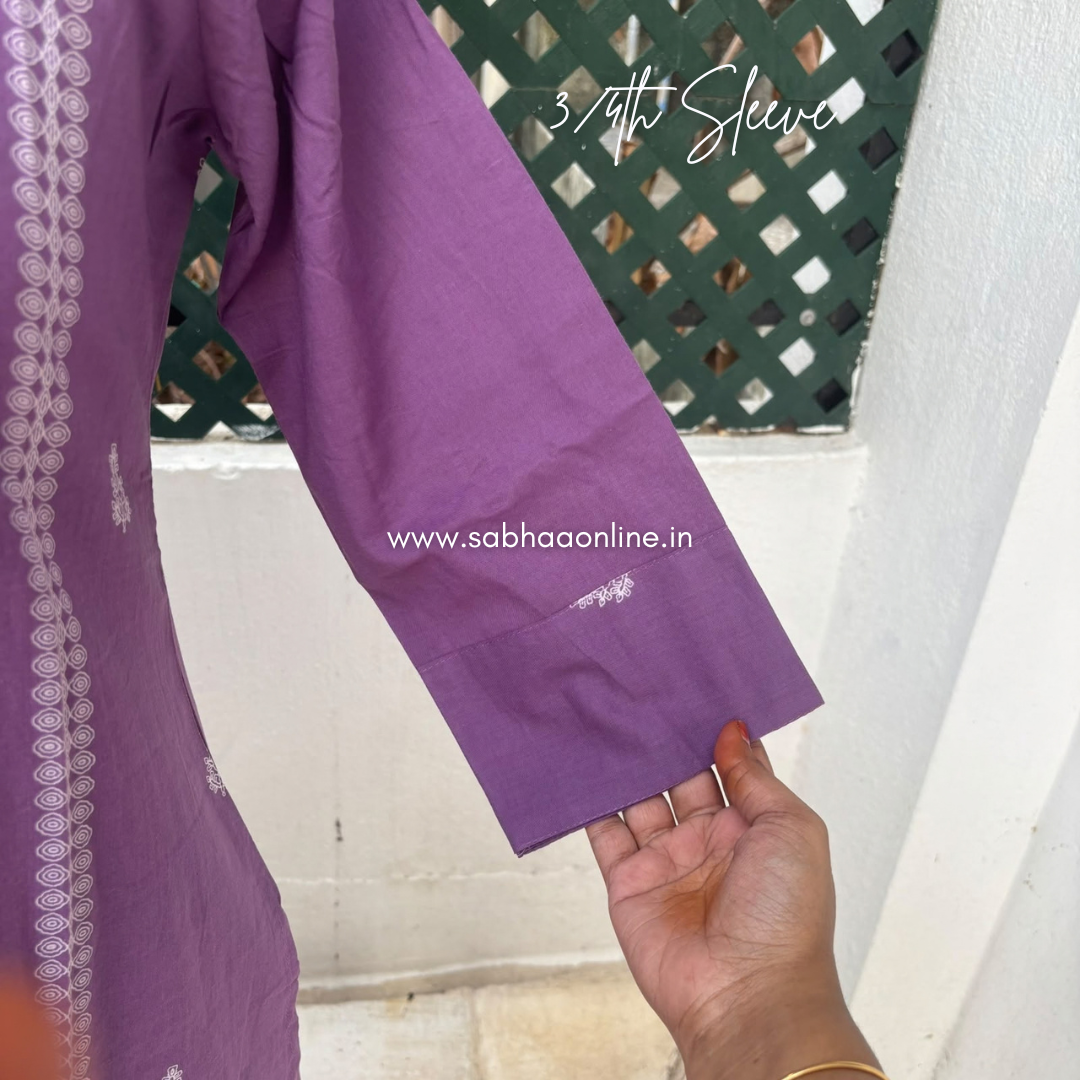 Emily - Lavendar Aline Cotton kurti 3pc set without lining - LN 63
