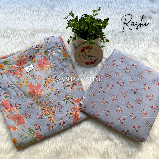 Rashi - Powder blue Cotton kurti + dupatta set