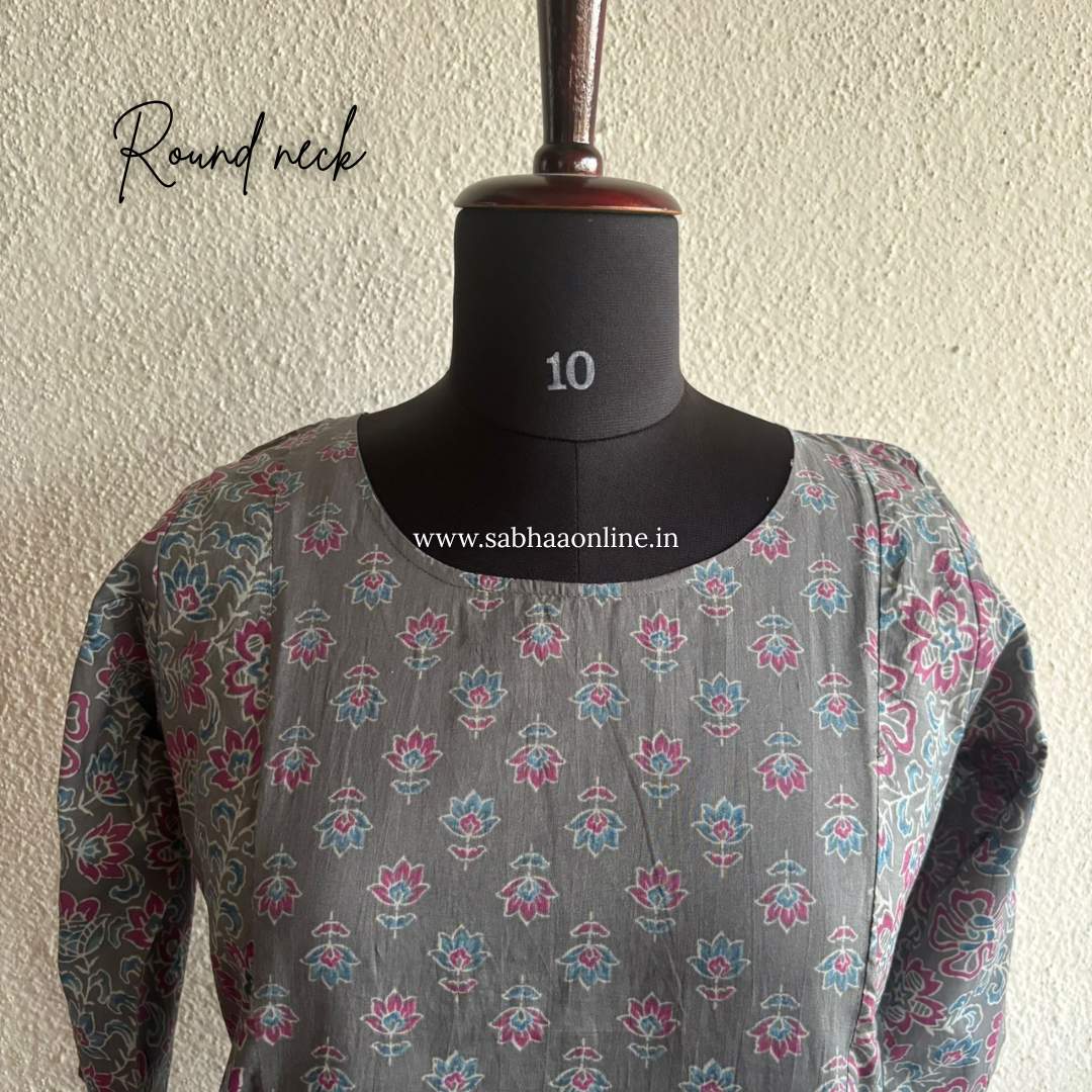 Sara - Grey Cotton kurti 3pc set with lining (Slim fit) - LN 40