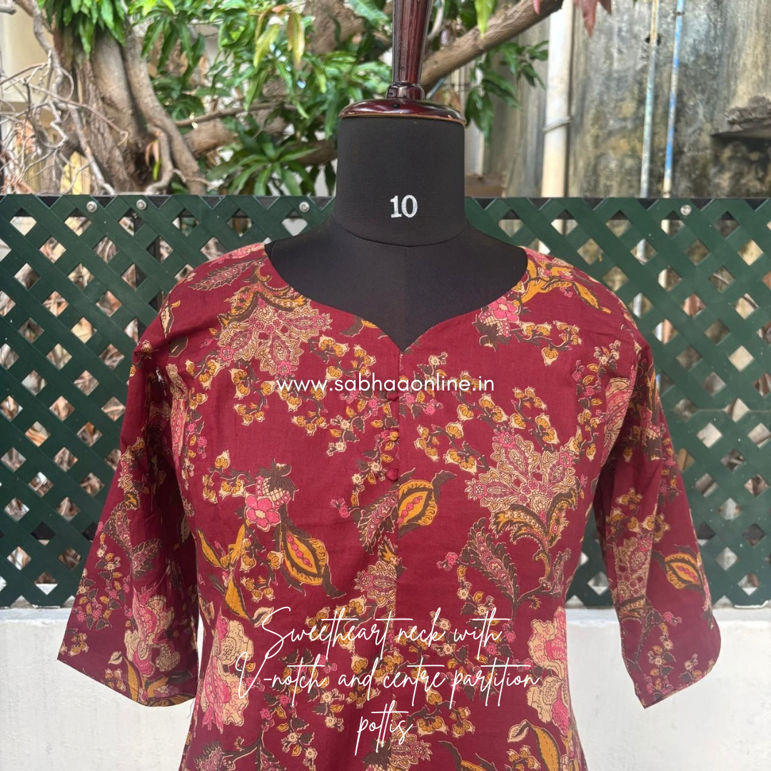 Shathika - Maroon Cotton Kurti 3pc set with lining - LN 70
