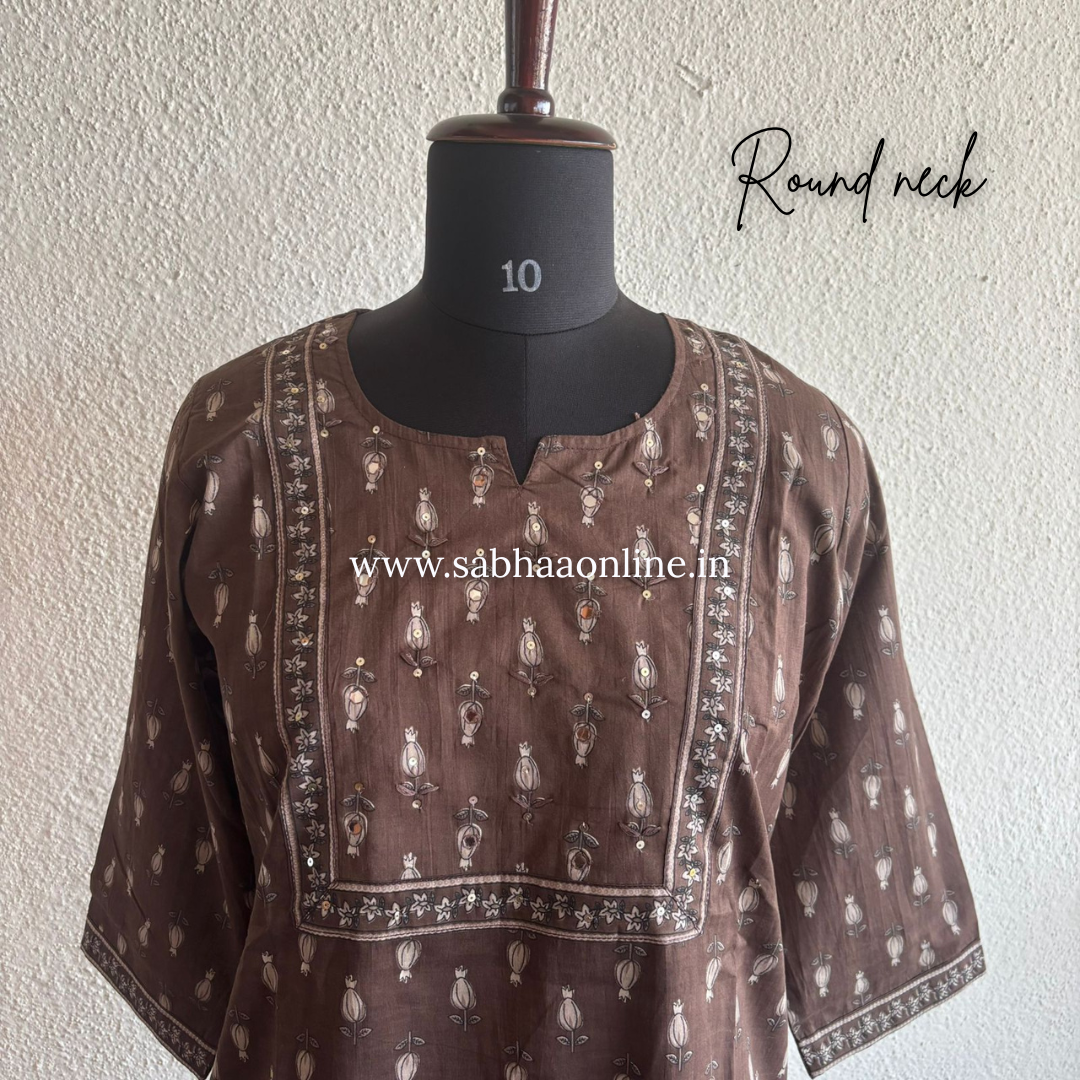 Bharti - Mocha Brown Cotton kurti 3pc set - LN 50