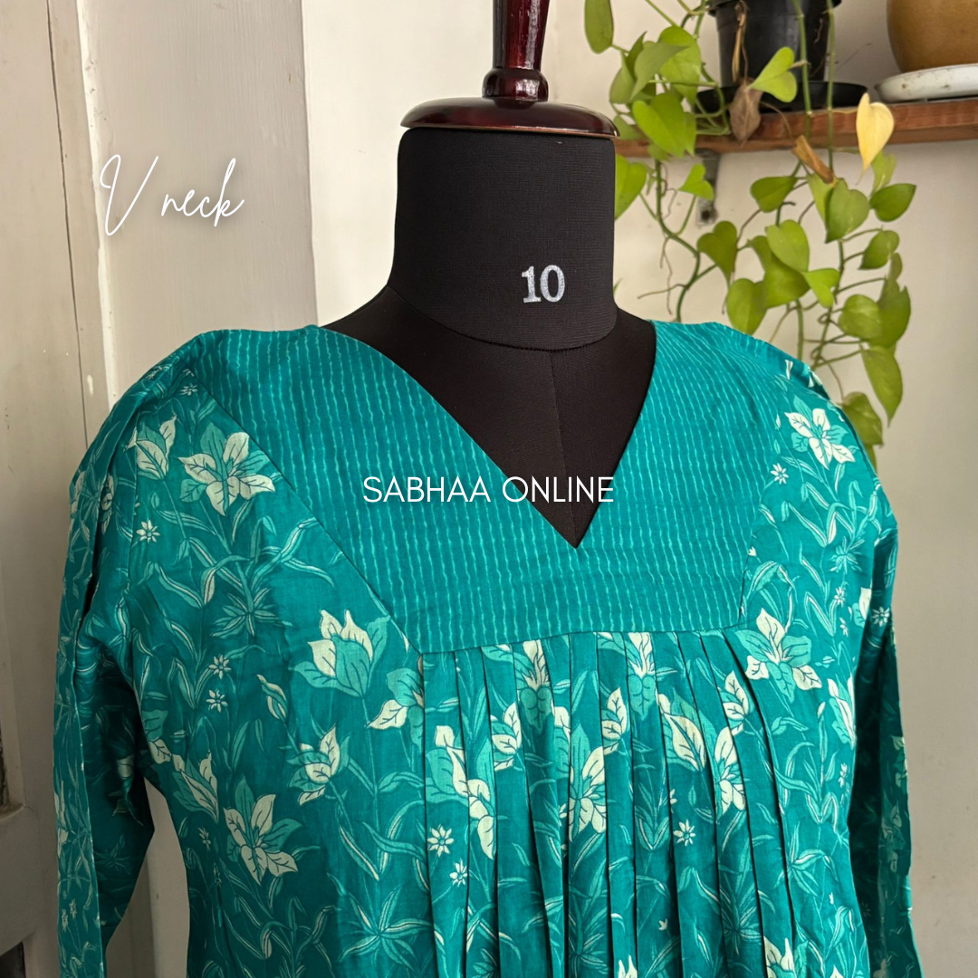 Falguni - Teal Cotton Anarkali Kurti 3pc set with lining