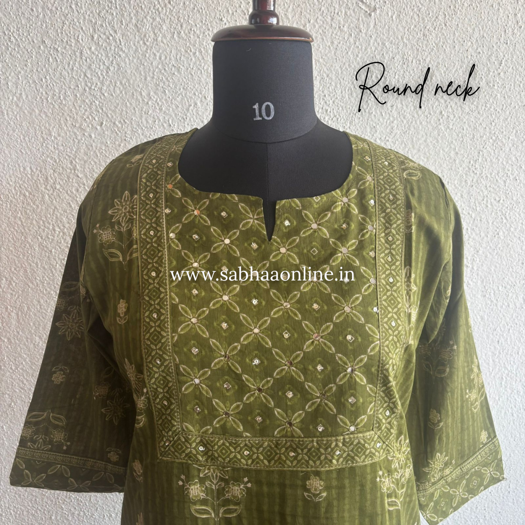 Niya - Grass green Cotton kurti 3pc set - LN 50