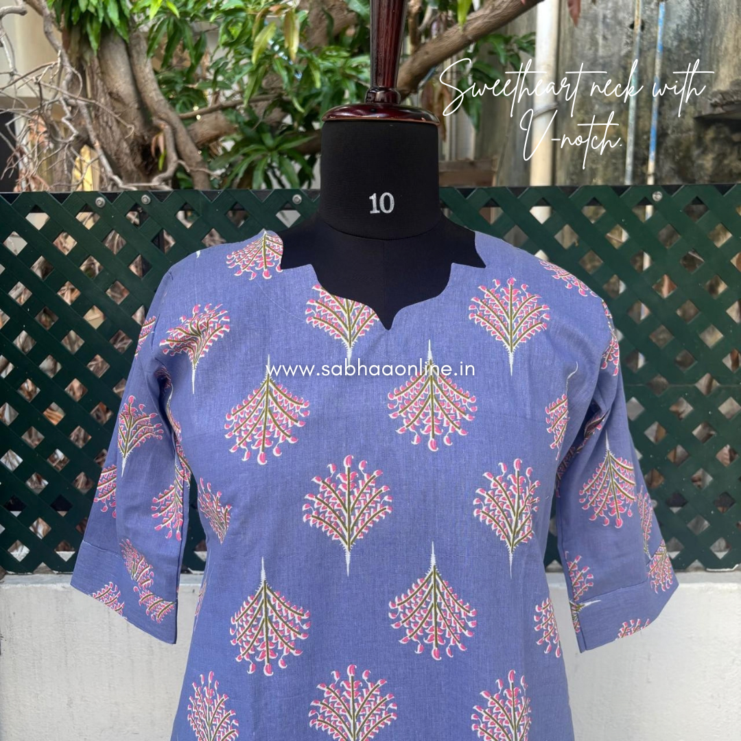 Anshu - Periwinkle Blue Cotton Kurti 3pc set with lining - LN 70