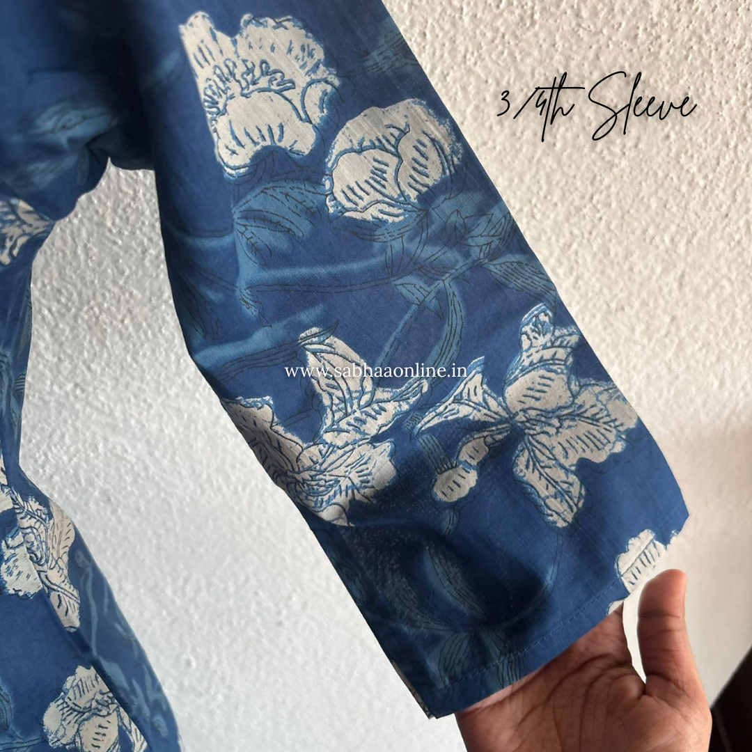 Thara - Blue Floral Cotton kurti 3pc set with lining - LN 40