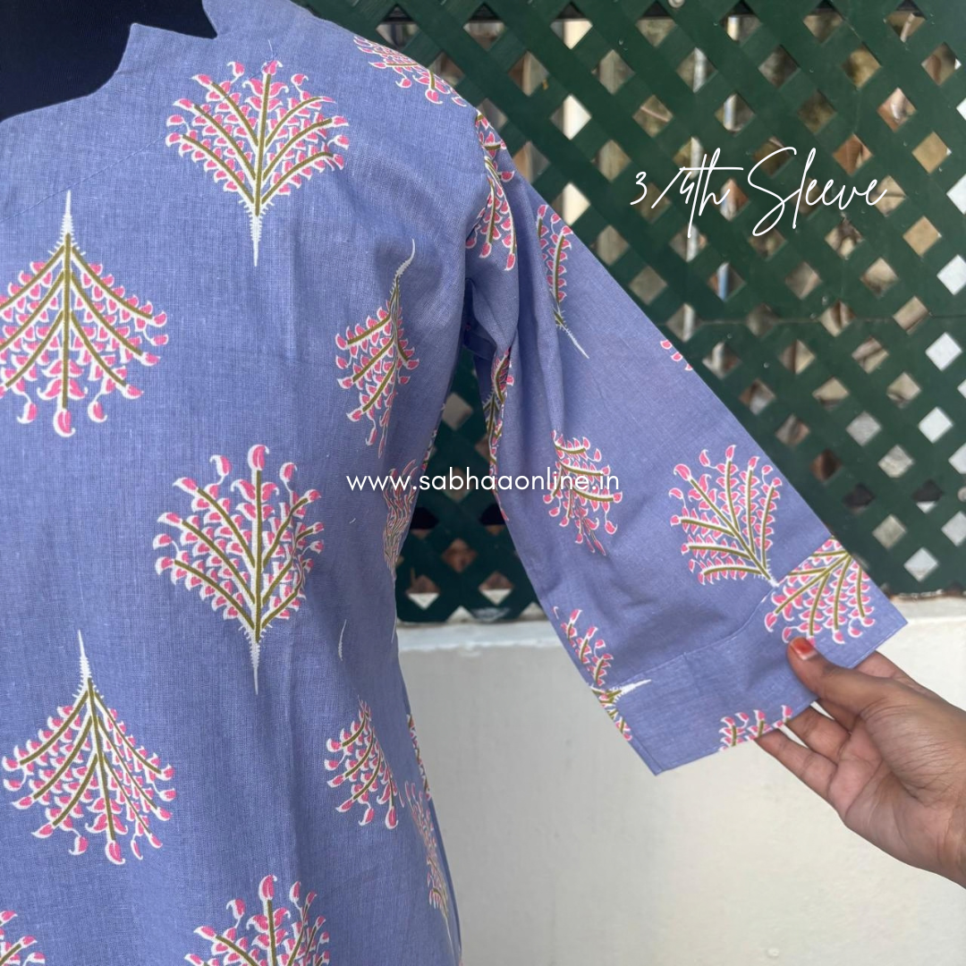 Anshu - Periwinkle Blue Cotton Kurti 3pc set with lining - LN 70