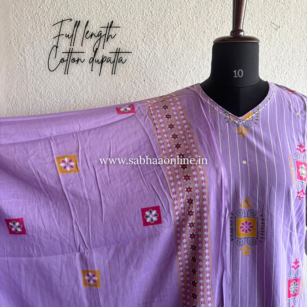 Sheryl - Lavendar Cotton kurti 3pc set - LN 50
