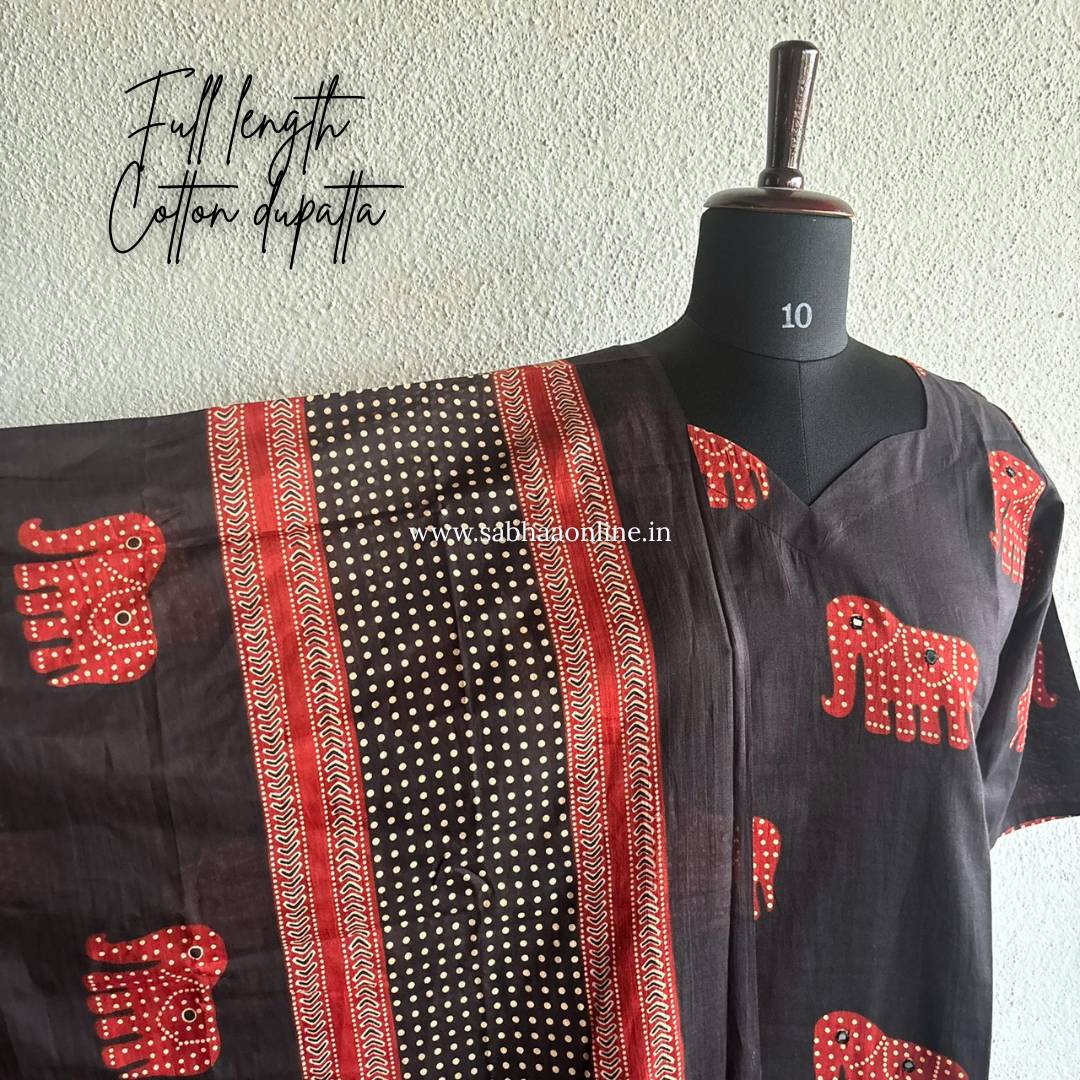 Haathi - Black Cotton kurti 3pc set with lining - LN 40