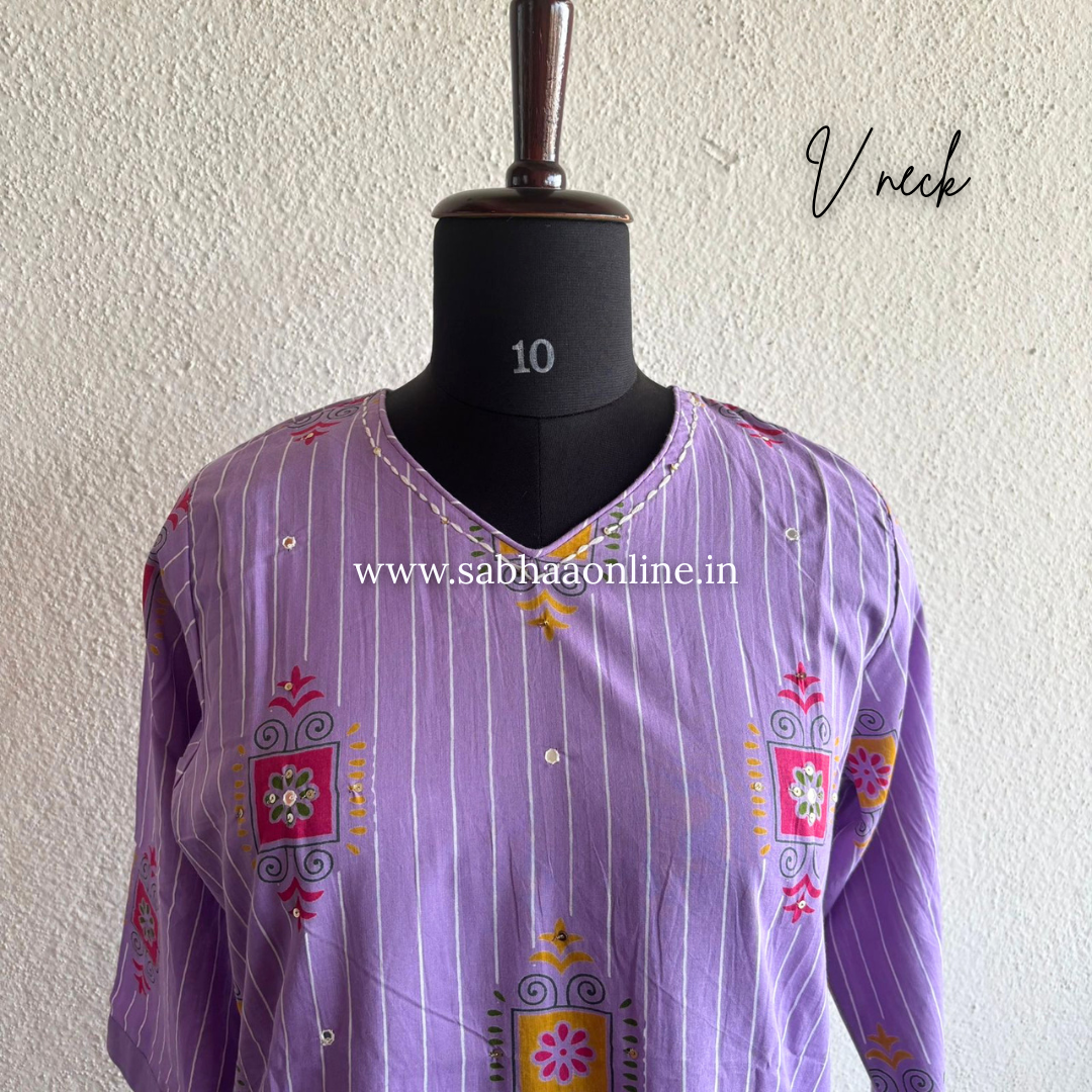 Sheryl - Lavendar Cotton kurti 3pc set - LN 50