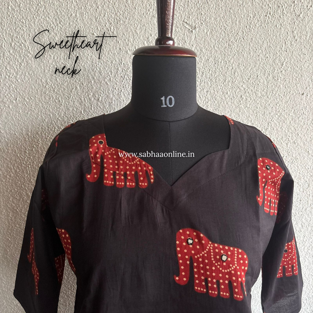 Haathi - Black Cotton kurti 3pc set with lining - LN 40