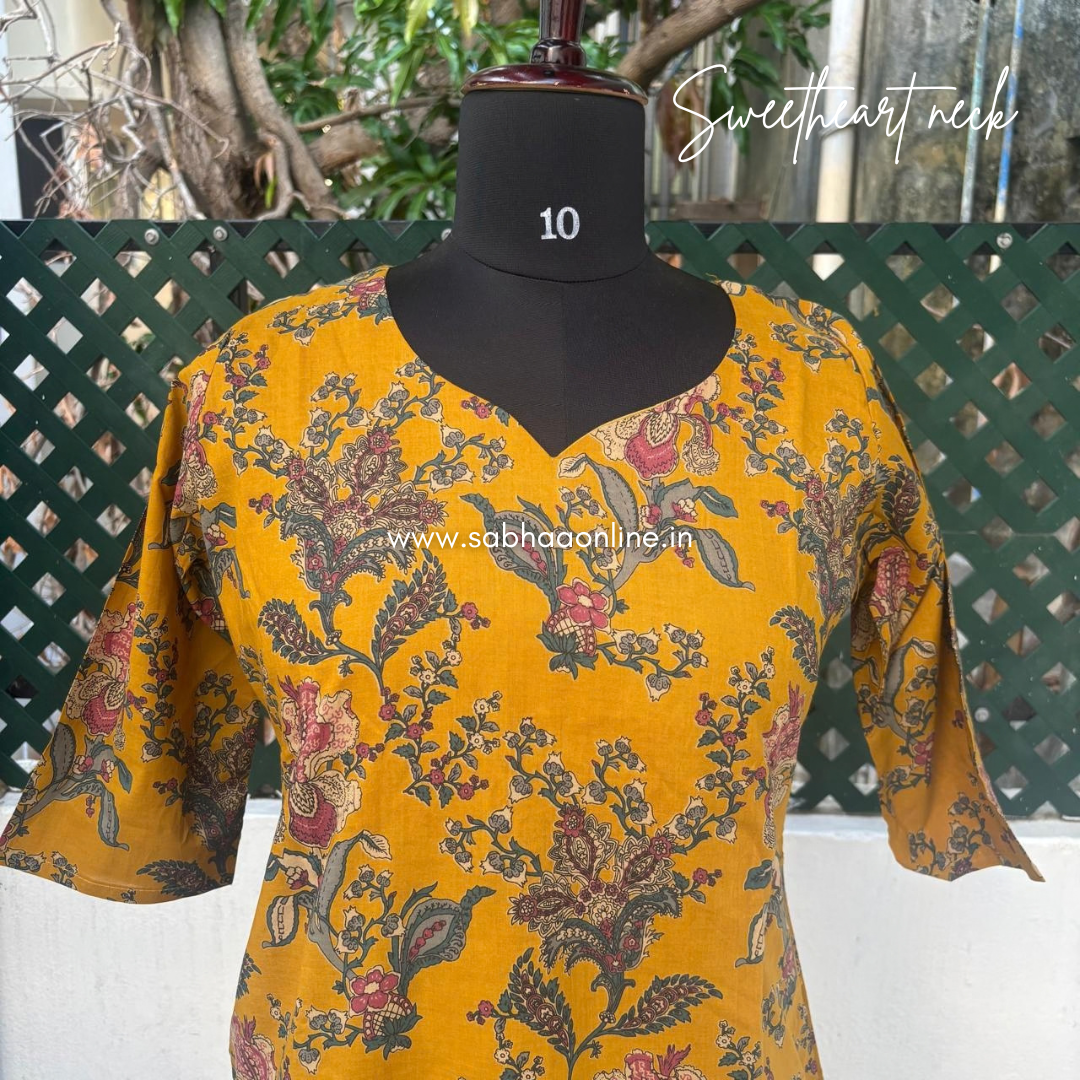 Shathika - Mustard/Honey Yellow Cotton kurti 3pc set with lining - LN 70