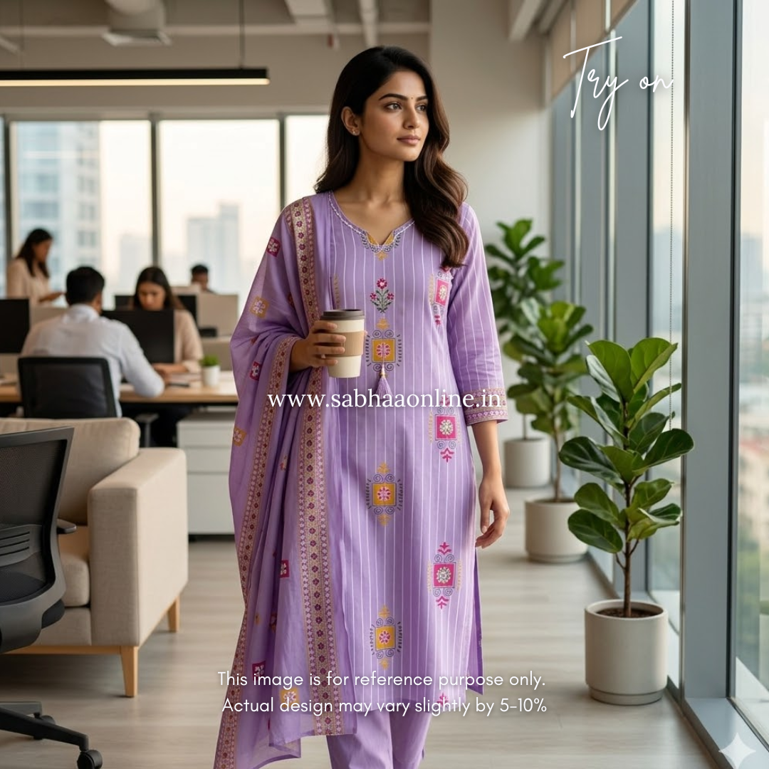 Sheryl - Lavendar Cotton kurti 3pc set - LN 50
