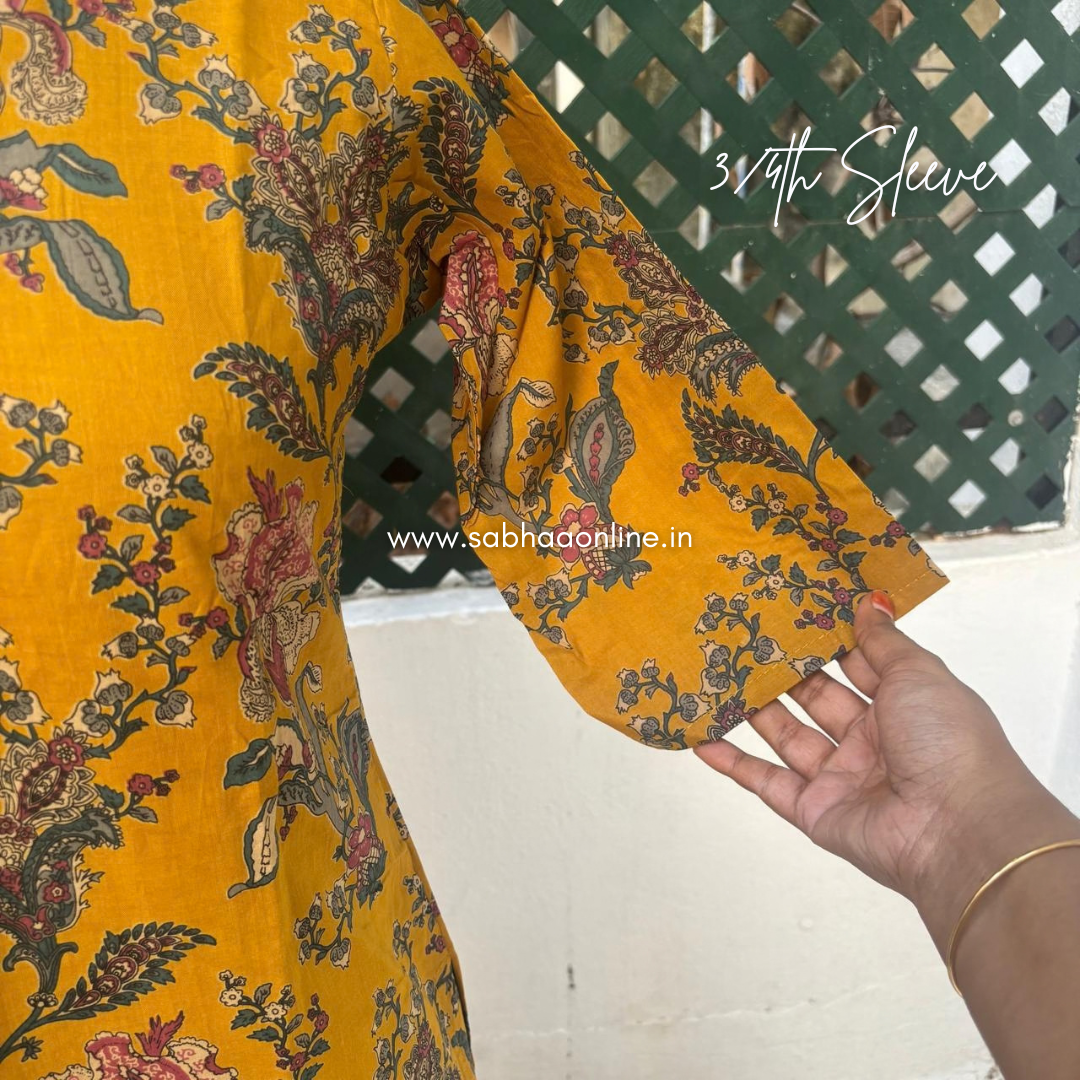 Shathika - Mustard/Honey Yellow Cotton kurti 3pc set with lining - LN 70
