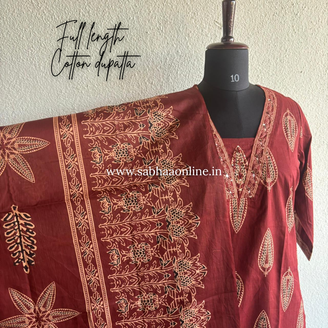 Anaya - Crimson Maroon Cotton kurti 3pc set - LN 50